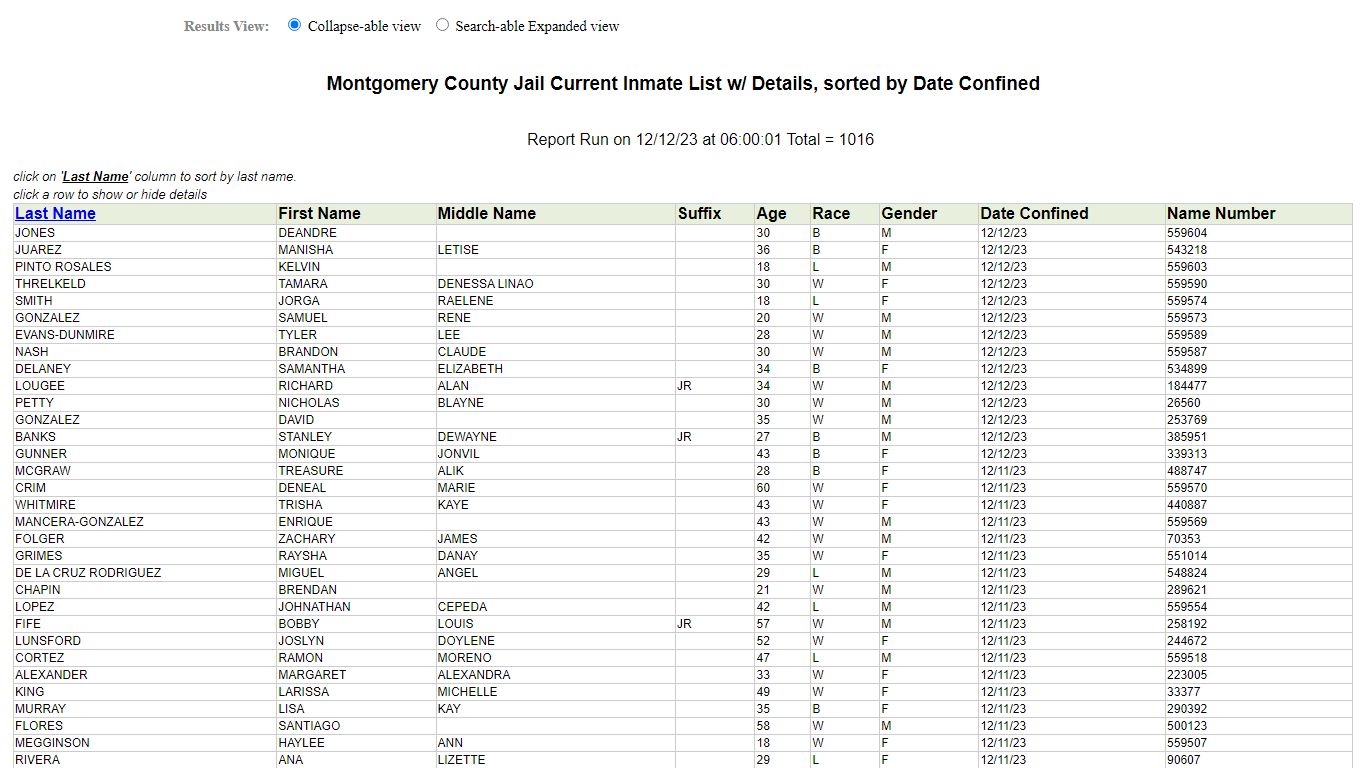 Jail Roster - Montgomery County, Texas